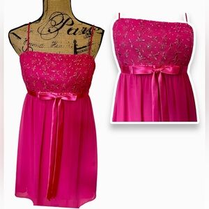 Jessica McClintock For Gunne Sax Y2K Pink Sequin Sparkling Lace Formal Dress 11
